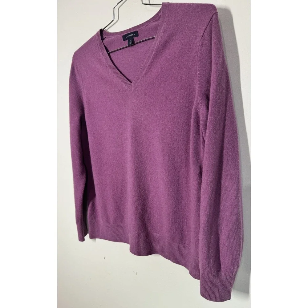 Lands End Lavender Cashmere V-Neck Pullover Sweater Women's XL Luxury Preppy - Picture 5 of 11